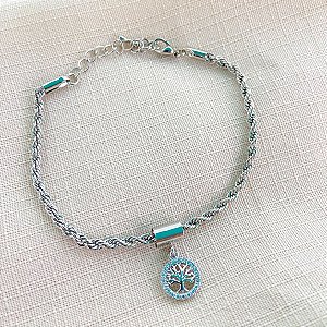 Pulseira Prata com Pingente Árvore da Vida