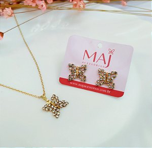 Conjunto Borboleta Cravejada