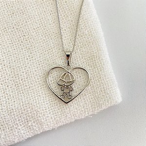 Colar Menino Coração Prata