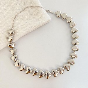 Colar Coração Prata Metálico