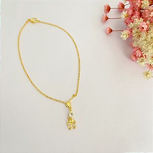 Tornozeleira Dourada Borboleta com Pedras