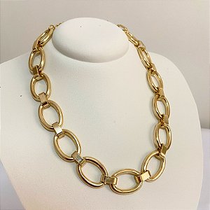 Colar Corrente Argola Achatadas Dourada Grossa