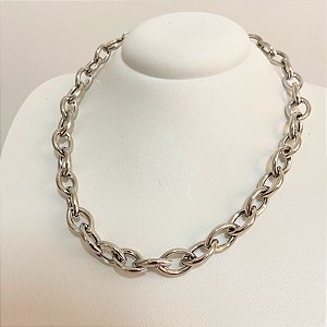 Colar Corrente Argola Achatadas Prata Fina