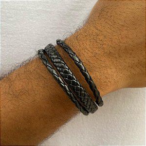 Pulseira Masculina de Couro Regulavel Trançada