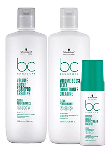 Kit Schwarzkopf Bonacure Clean Volume Boost Shampoo 1L + Condicionador 1L + Perfect Foam Creatine 150mL