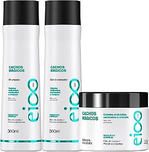Eico Professional Cachos Mágicos Shampoo e Condicionador 300ml e Máscara Tratamento Hidratação 300g