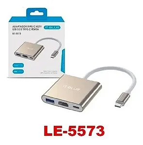 Adaptador 3 em 1 USB-C 3.1 Type-C Para HDMI LE-5573 IT-BLUE