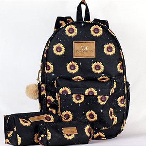 Kit Mochila Feminina Queen Henriquetta - Girassol Preta