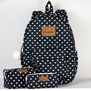 Kit Mochila Feminina Queen Henriquetta - Coração Preta