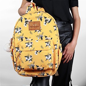 Kit Mochila Feminina Queen Henriquetta - Floral Mostarda