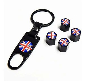 Kit Bicos Válvula de Pneu Tampa Roda Carro Mini Cooper Land Rover Inglaterra Antifurto