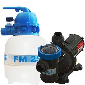 Conjunto Filtro FM-25 e Bomba 1/4cv BMC-25 p/ piscinas de até 19 mil litros