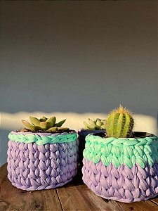 Cesto Fio de malha cor Lilás e Verde Água