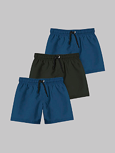 Kit 3 Shorts Masculino Liso Try Basics - 2 Azul e 1 Preto