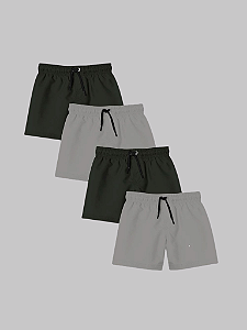 Kit 4 Shorts Masculino Liso Try Basics - 2 Cinza e 2 Preto