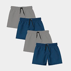 Kit 4 Shorts Masculino Liso Try Basics - 2 Cinza e 2 Azul