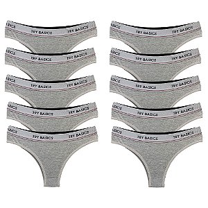 Promoção Kit 10 Calcinhas Fio com Elástico Trybasics - Cinza