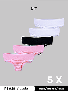 Kit 5 Calcinha Infantil Básica Trybasics - Preta / Branca / Rosa