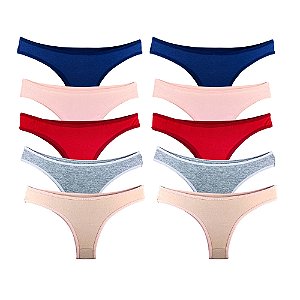 Promoção Kit 10 Calcinhas Tanga Algodão Básica - Sortidas