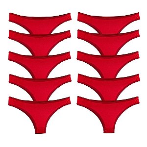 Promoção Kit 10 Calcinhas Tanga Algodão Básica - Vermelha