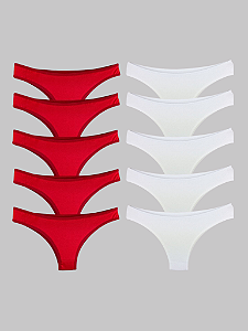 PROMOÇÃO Kit 10 Calcinhas Fio Dental Algodão Básica - Branca e Vermelha