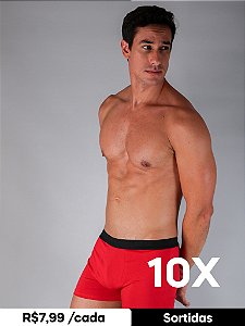 Kit Cueca Boxer Básica de Algodão 10 Peças - Cores
