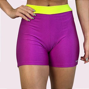 Shorts Elastic Empina Bumbum Metalizado Fúcsia com Amarelo Neon