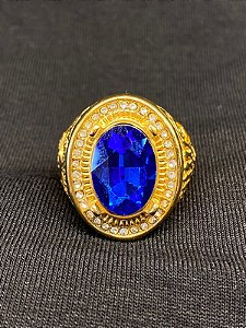 DEDEIRA COM PEDRA AZUL BANHADA OURO 18K