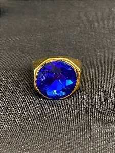DEDEIRA COM PEDRA AZUL BANHADA OURO 18K