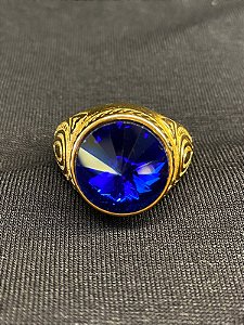 DEDEIRA COM PEDRA AZUL BANHADA OURO 18K