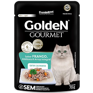 Ração Úmida GoldeN Gourmet Gatos Castrados Frango, Abóbora e Arroz Integral