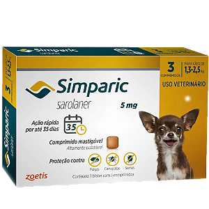Antipulgas Simparic 5mg Para Cães 1,3 a 2,5kg