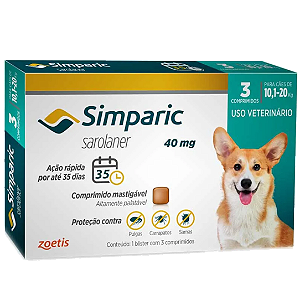 Antipulgas Simparic 10 a 20kg Cães 40mg