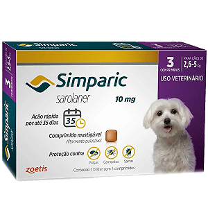 Antipulgas Simparic 10mg Para Cães 2,6 a 5kg