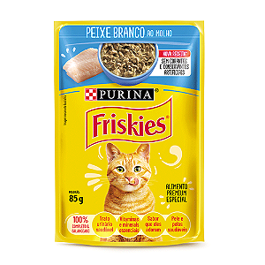 Ração Úmida Friskies Gatos Adultos Peixe Branco ao Molho 85 g Cx 15 Unid