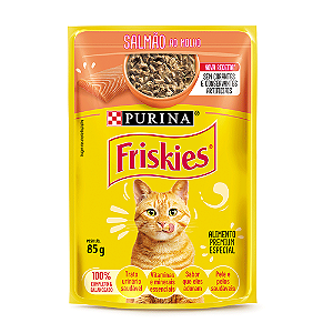 Ração Úmida Friskies Gatos Adultos Salmão ao Molho 85 g Cx 15 Unid