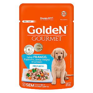 Ração Úmida Golden Gourmet Cães Filhotes Frango 85 g Cx 20 Unid