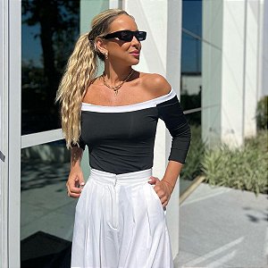 Blusa Ombro a Ombro Manga 7/8 Poliamida