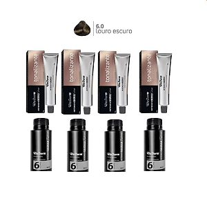 Kit 4 Tonalizantes 6.0 + 4 Oxigenadas 6 Vol 90ml Vita Derm