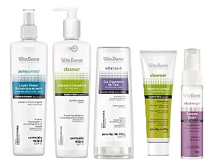Kit Limpeza De Pele 5 Itens Vita Derm C/ Protetor Solar