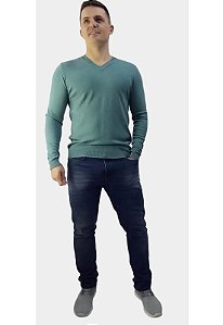 Suéter gola V masculino - Verde Malva