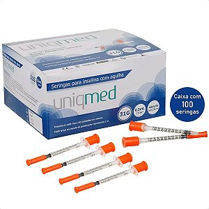 Seringa para Insulina Uniqmed 0,5mL (50UI) Agulha 6x0,25mm 31G - Caixa com 100 seringas