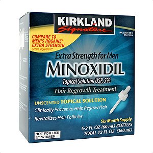 KIRKLAND MINOXIDIL 5% (6 fl oz) 60ml Fornecimento de 1 Mês + CONTA-GOTAS GRATUITO