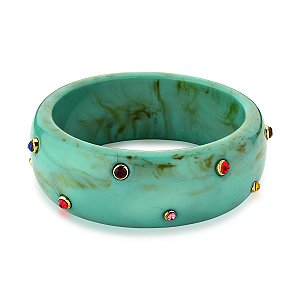 Pulseira Acrílico Turquesa com Pedras Multicoloridas