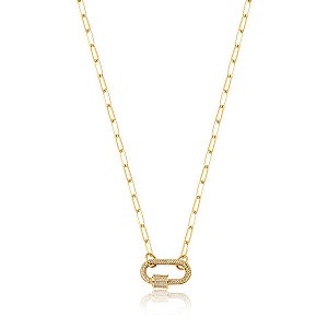 Colar de Elos Dourado com Pingente Estilo Rosca Cravejado
