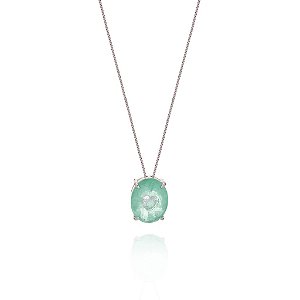 Colar com Pingente de Pedra Turmalina e Coração | Embrace de Oval com Coração