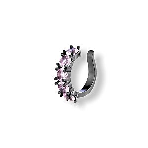 Brinco Piercing Negro com Zircônias Rosa