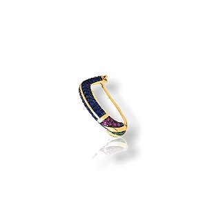Brinco Piercing Folheado a Ouro Cravejado com Zircônias Verde, Azul e Lilás - unidade