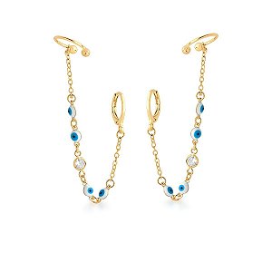Brinco Argolinha com Piercing  e Detalhes de Ouro Grego