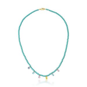 Colar com Pedras Turquesa e Zircônias Coloridas